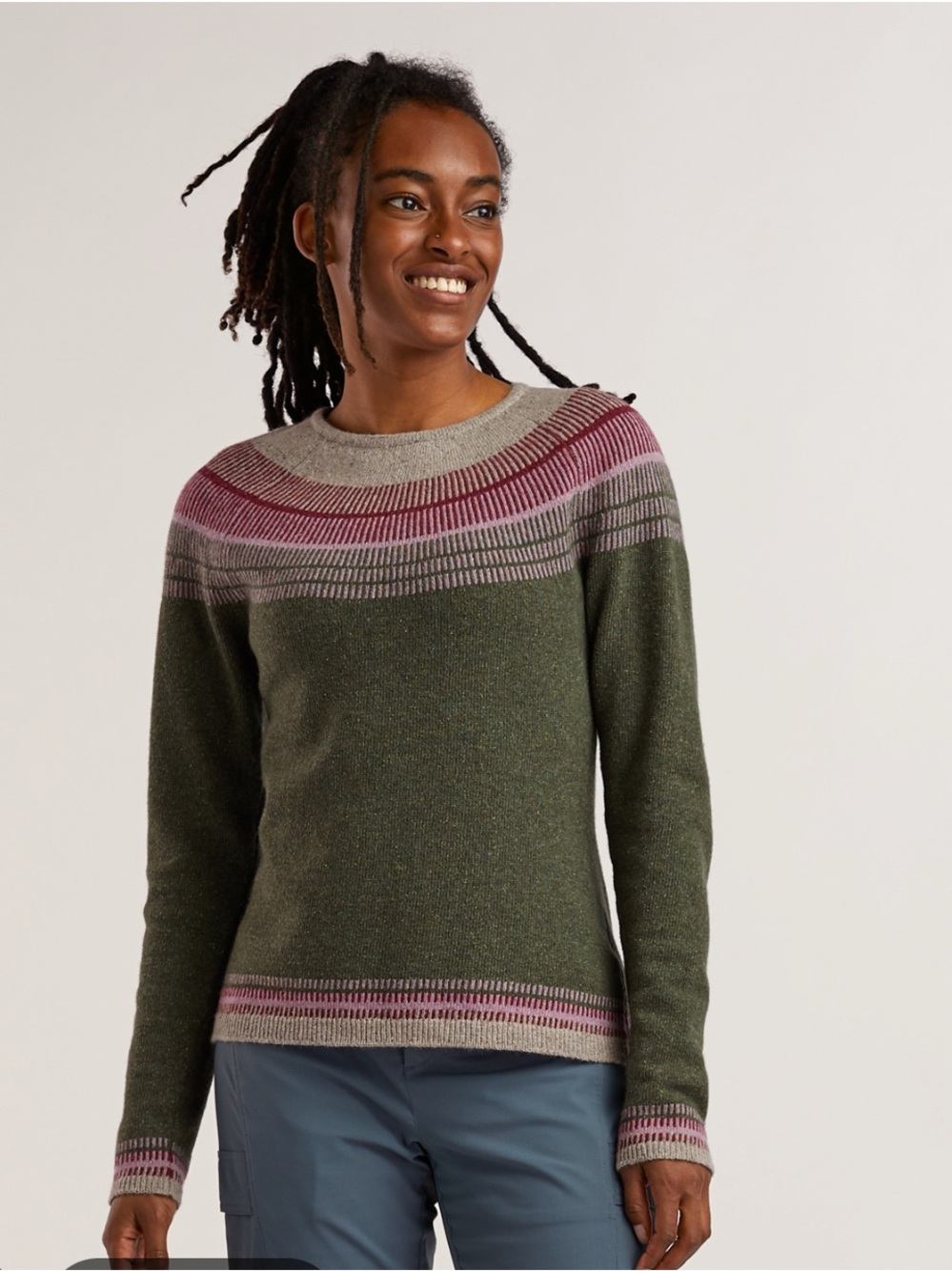Title Nine Por Vida Fair Isle Nordic Yoke Sweater Women’s M Wool Blend Pink Brow
